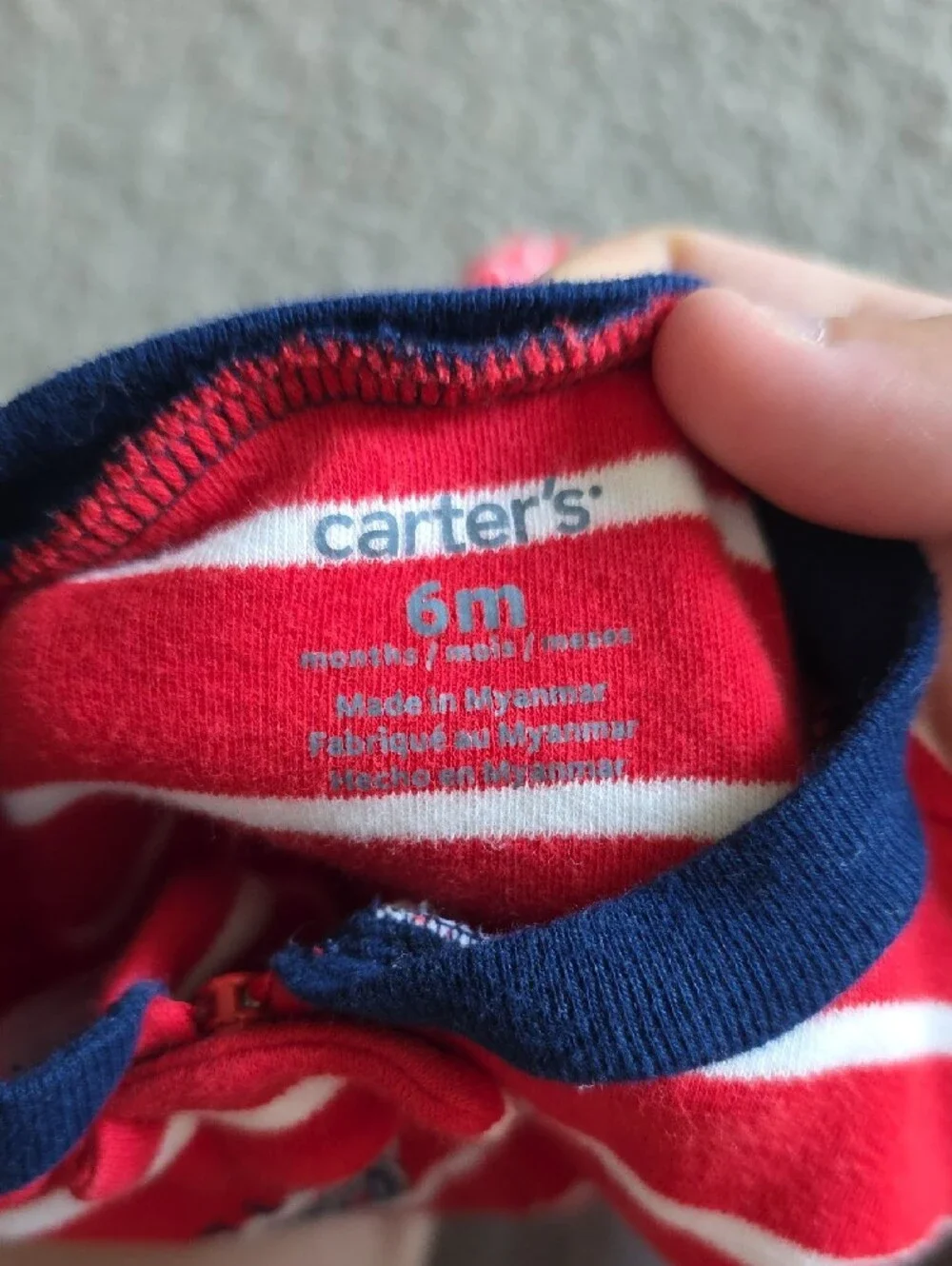 Carter's Red and White Striped Footed One-Piece with Navy 